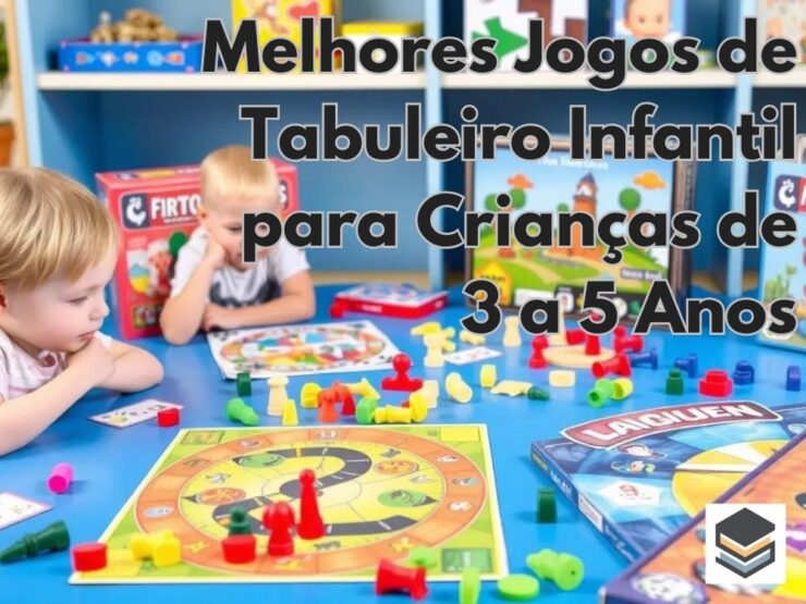 Imagem de destaque para um post sobre jogos de tabuleiro infantil, apresentando um cenário colorido e lúdico com peças de jogos e tabuleiros adequados para crianças de várias idades, destacando a diversão e o aprendizado proporcionados por esses jogos.