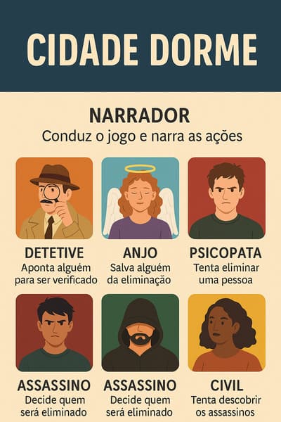 Jogo Cidade Dorme - Personagens e Objetivos